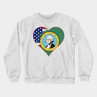 State of Washington Flag and American Flag Fusion Design Crewneck Sweatshirt